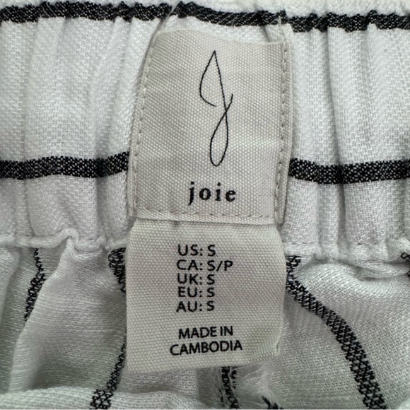 Joie Linen Blend Belted Cropped Wide Leg Pants White Black Stripe Size Small - Picture 11 of 12